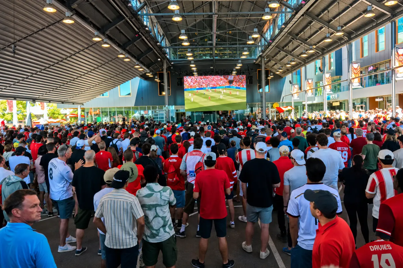 Huge crowd watching the FIFA World Cup on the big screen at The Shipyards in North Vancouver